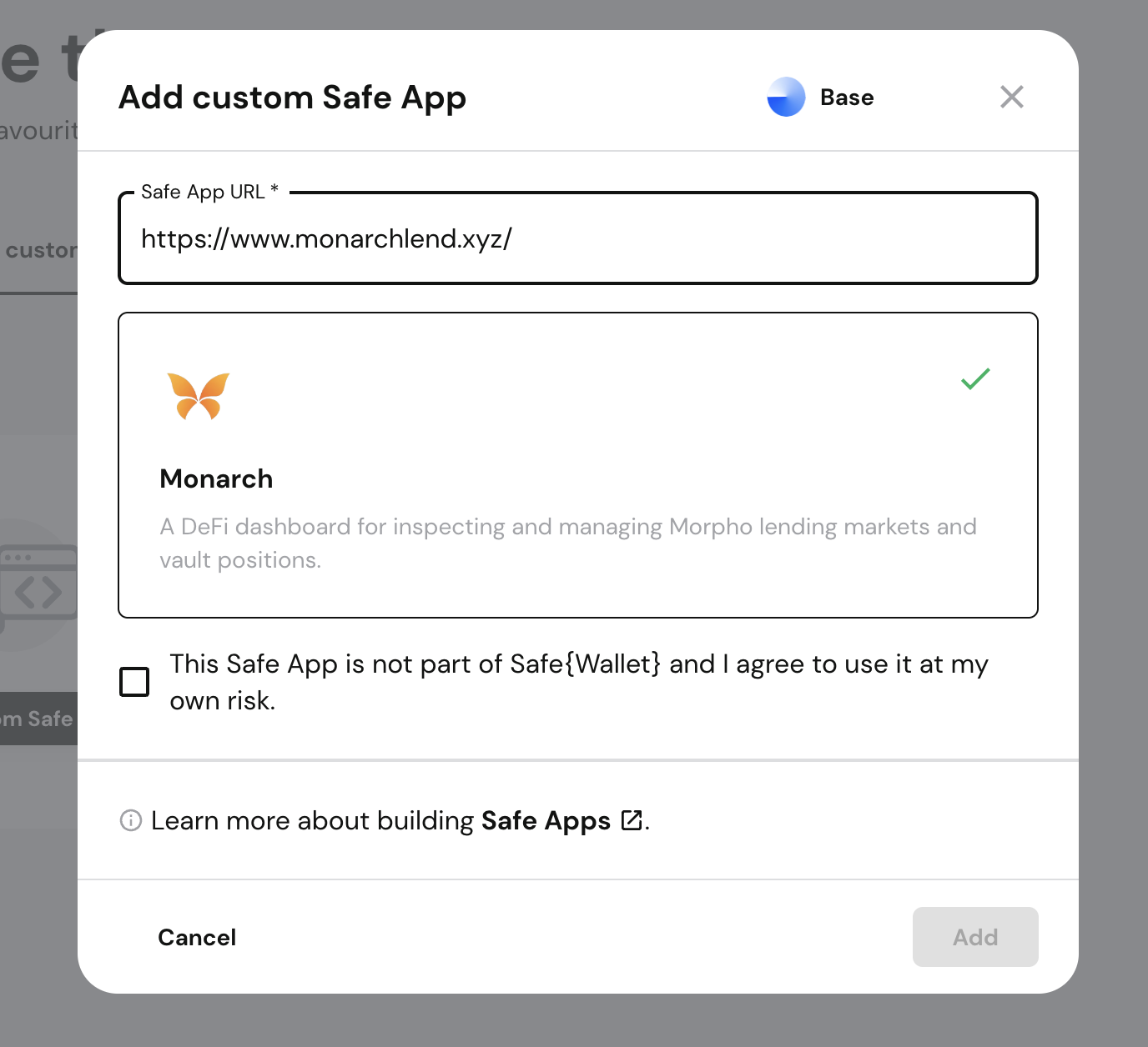 Adding Monarch as a custom Safe App