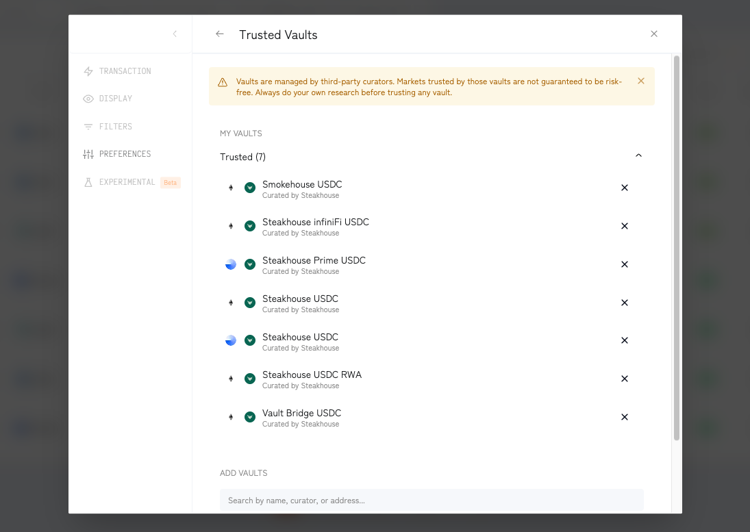 Trusted Vaults edit list