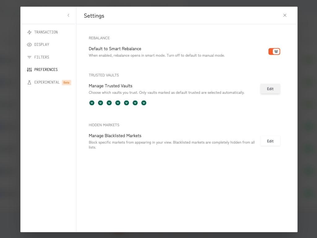 Trusted Vaults settings panel